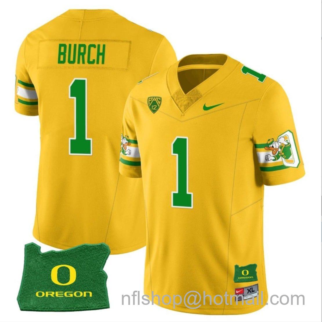 Men's Nike Jordan Burch Jersey #1 Oregon Ducks ‘Mighty Oregon’ Throwback Football Uniforms Oregon State Patch Yellow