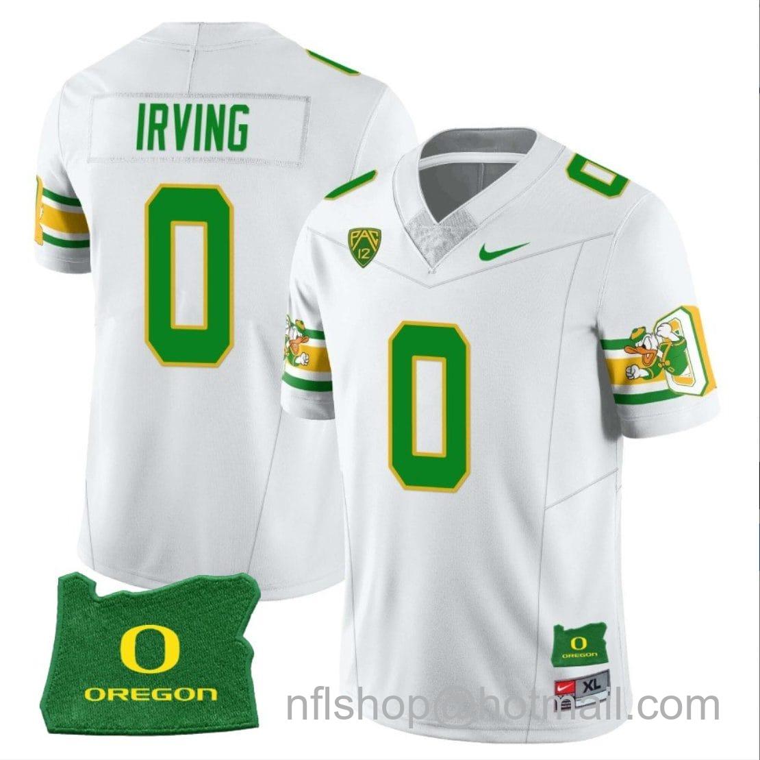 Men's Nike Mar'Keise Irving Jersey #0 Oregon Ducks ‘Mighty Oregon’ Throwback Football Uniforms Oregon State Patch White