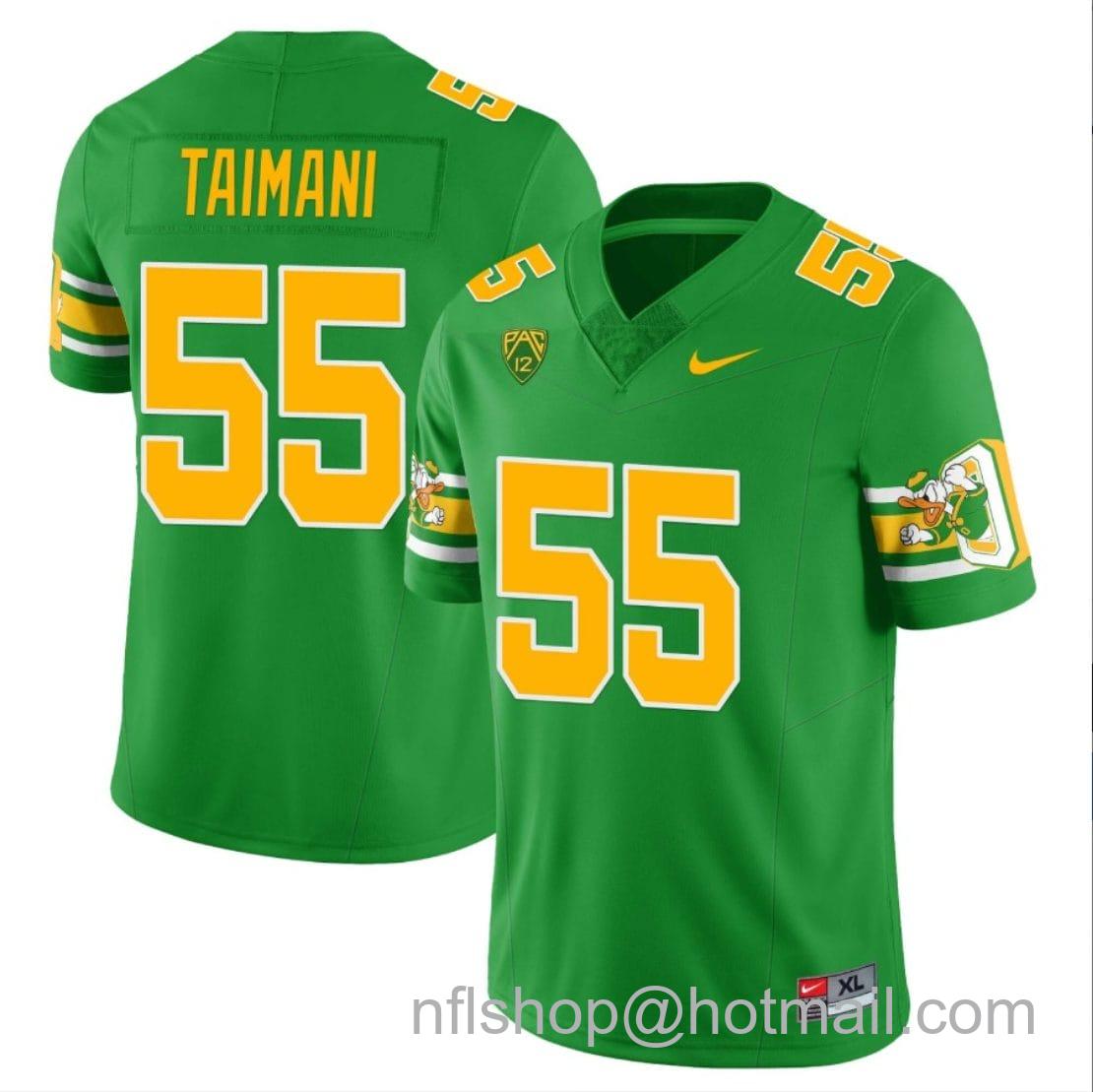 Men's Nike Sam Taimani Jersey #55 Oregon Ducks ‘Mighty Oregon’ Throwback Football Uniforms Green