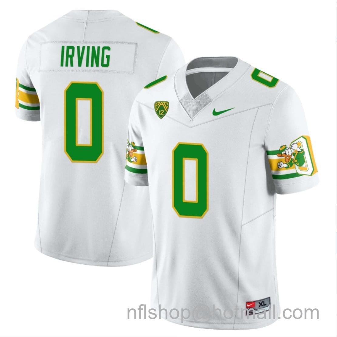 Men's Nike Mar'Keise Irving Jersey #0 Oregon Ducks ‘Mighty Oregon’ Throwback Football Uniforms White