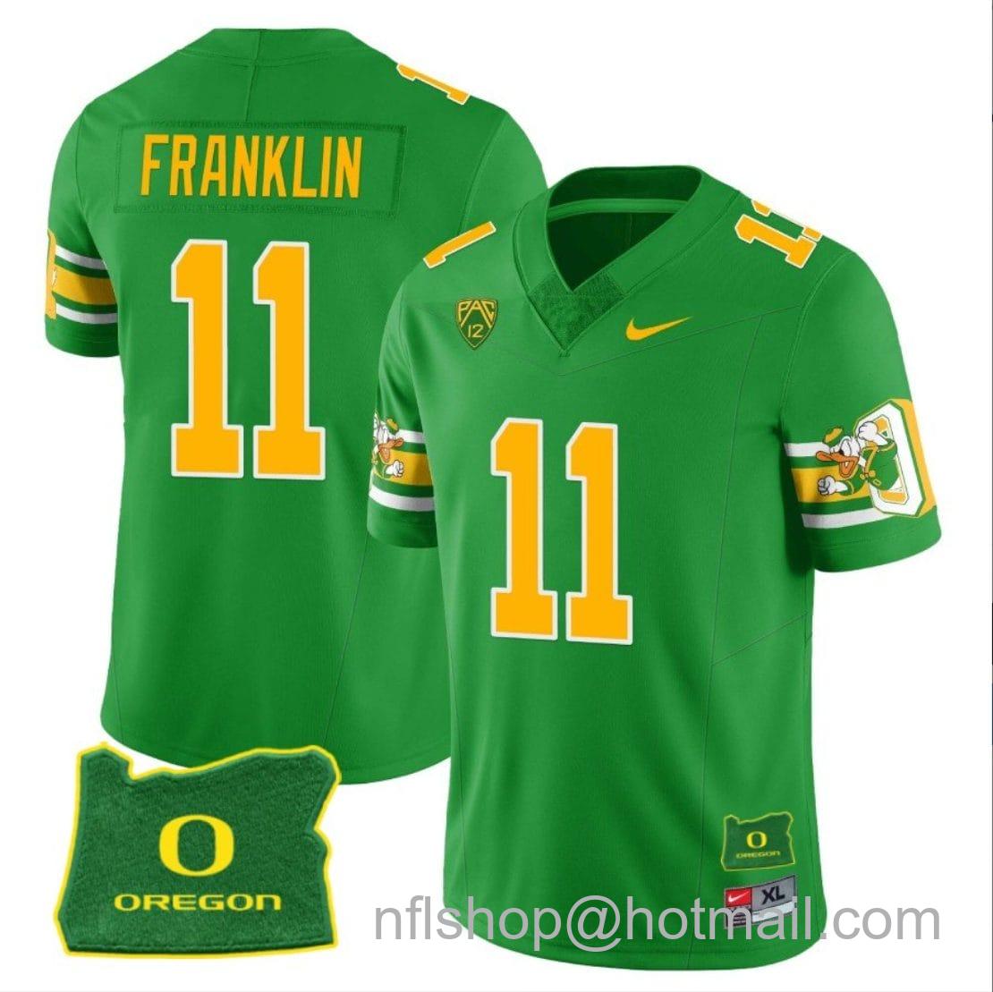 Men's Nike Troy Franklin Jersey #11 Oregon Ducks ‘Mighty Oregon’ Throwback Football Uniforms Oregon State Patch Green