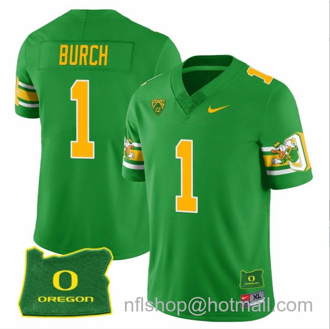 Men's Nike Jordan Burch Jersey #1 Oregon Ducks ‘Mighty Oregon’ Throwback Football Uniforms Oregon State Patch Green