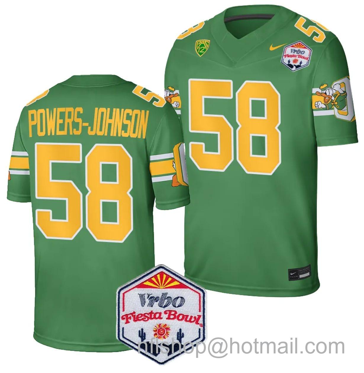 Men's Nike Jackson Powers Johnson Jersey #58 Oregon Ducks Fiesta Bowl Patch 2024 Football Playoff Green