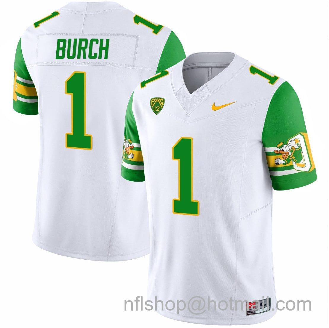 Men's Nike Jordan Burch Jersey #1 Oregon Ducks ‘Mighty Oregon’ 1984 Throwback Football Uniforms Green Sleeves