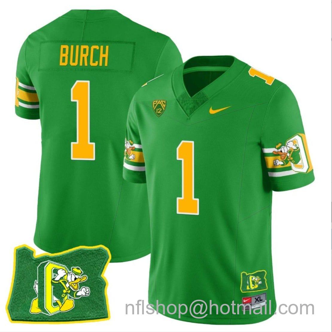 Men's Nike Jordan Burch Jersey #1 Oregon Ducks ‘Mighty Oregon’ Throwback Football Oregon State Green