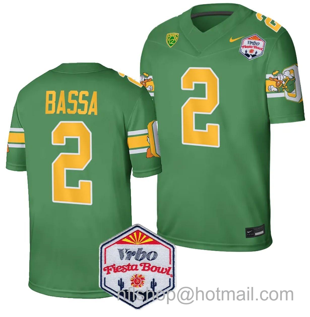 Men's Nike Jeffrey Bassa Jersey #2 Oregon Ducks Fiesta Bowl Patch 2024 Football Playoff Green