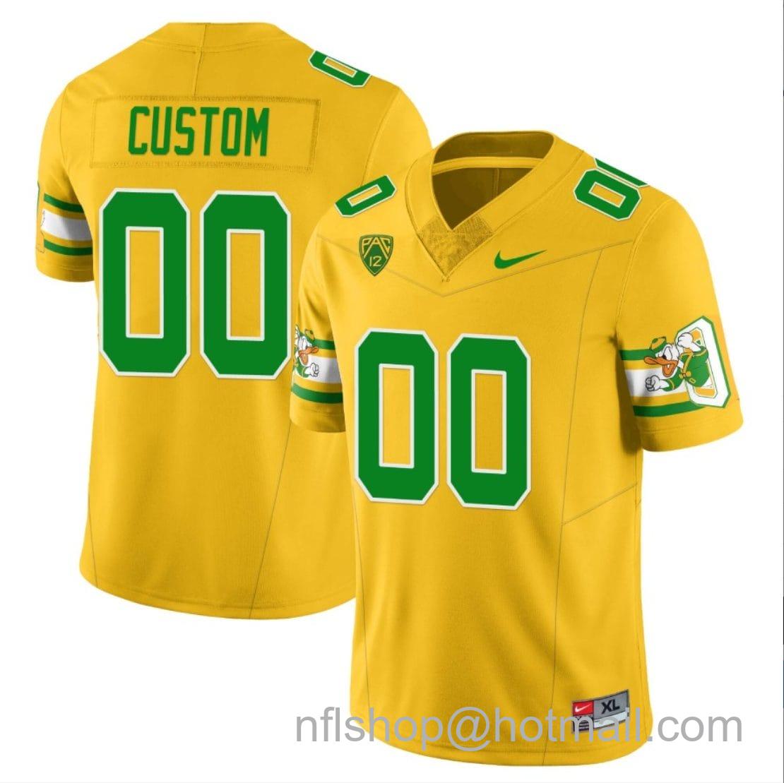 Men's Nike Custom Oregon Ducks Jersey Name and Number  ‘Mighty Oregon’ Throwback Football Style 1 Yellow