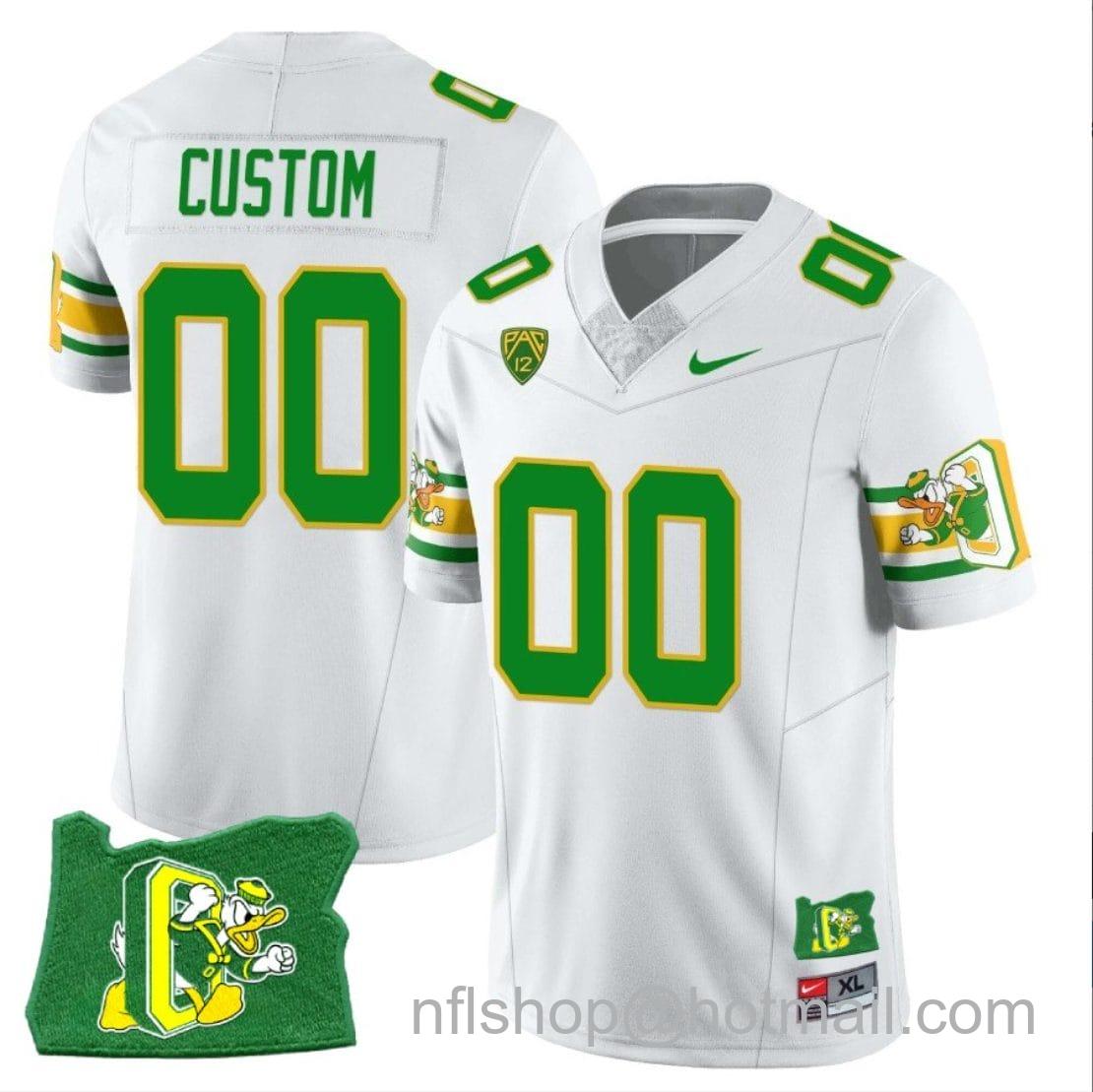 Men's Nike Custom Oregon Ducks Jersey Oregon State Patch Name and Number  ‘Mighty Oregon’ Throwback Football White