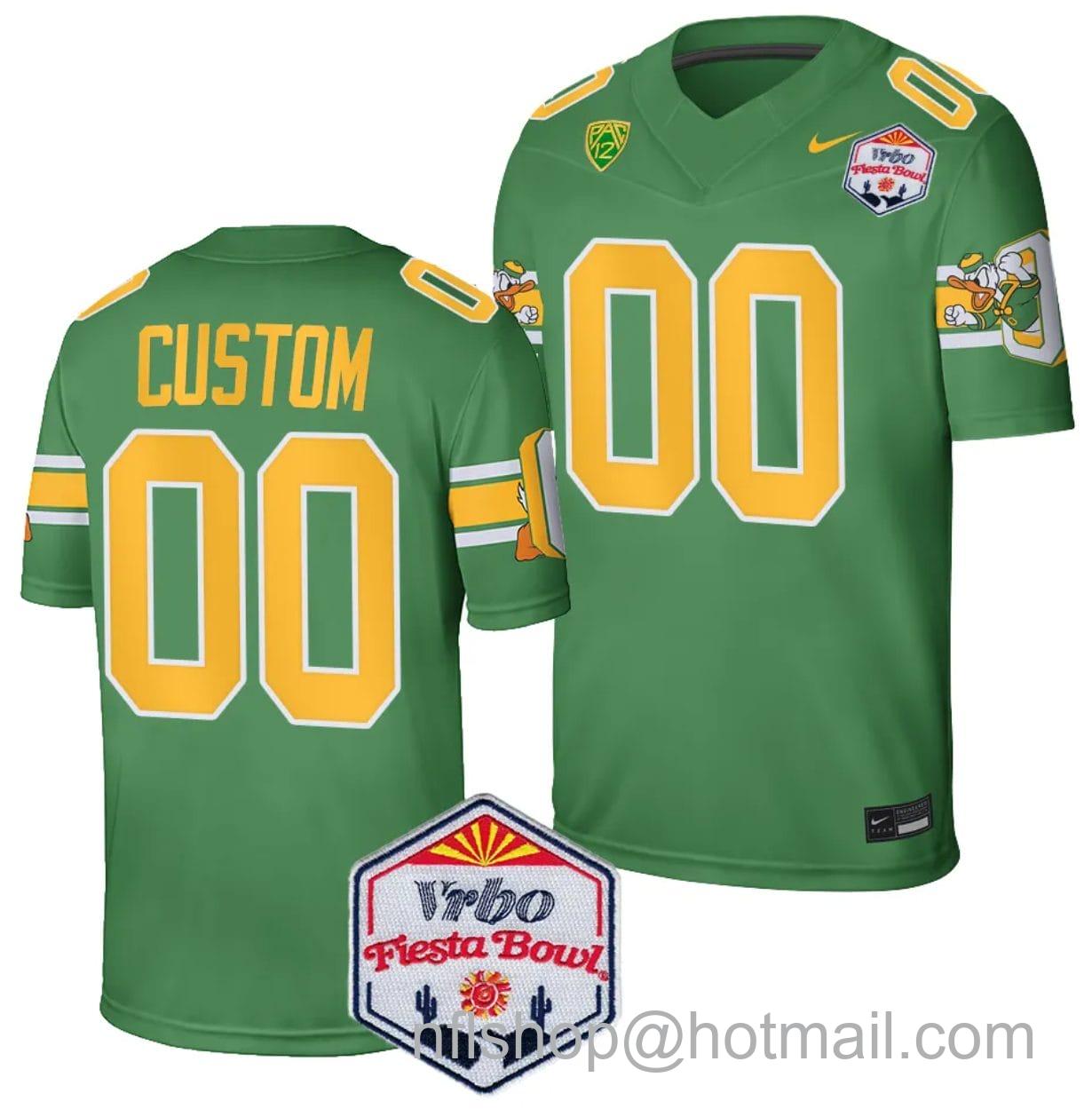 Men's Nike Custom Oregon Ducks Jersey Name and Number Fiesta Bowl Patch 2024 Football Playoff Green