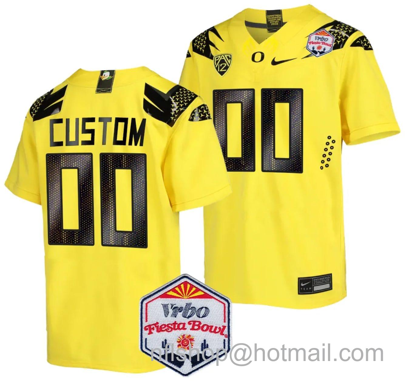 Men's Nike Custom Oregon Ducks Jersey Name and Number Fiesta Bowl Patch 2024 Football Yellow