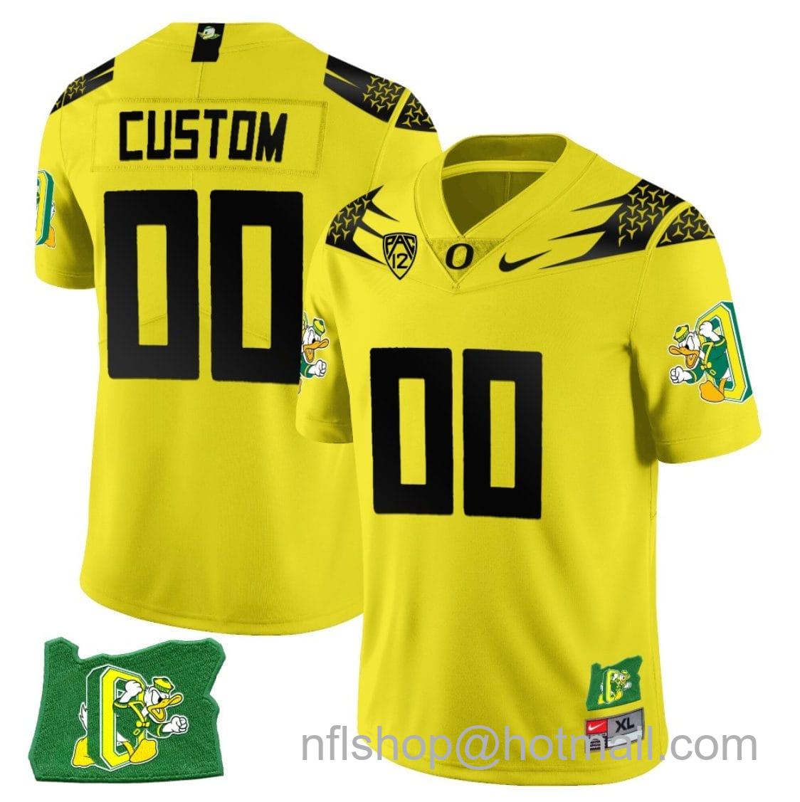 Men's Nike Custom Oregon Ducks Jersey Oregon State Patch Name and Number Football Yellow