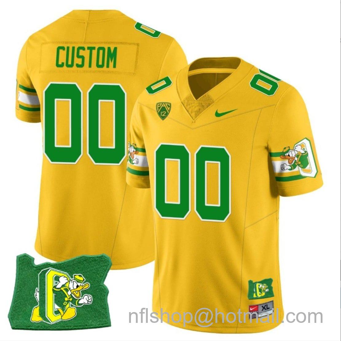 Men's Nike Custom Oregon Ducks Jersey Oregon State Patch Name and Number  ‘Mighty Oregon’ Throwback Football Yellow