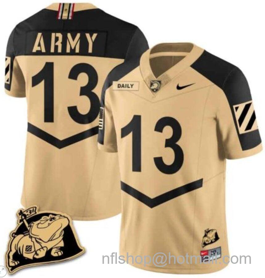 Men's Nike Bryson Daily Jersey #13 Army Black Knights Jersey Rocky The Bulldog Patch Vapor Limited College Football Stitched Gold Alternate