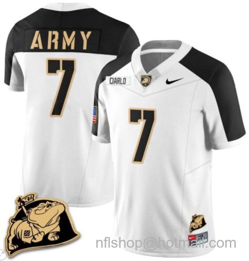 Men's Nike Jimmy Ciarlo Jersey #7 Army Black Knights Jersey Rocky The Bulldog Patch Vapor Limited College Football Stitched White Alternate