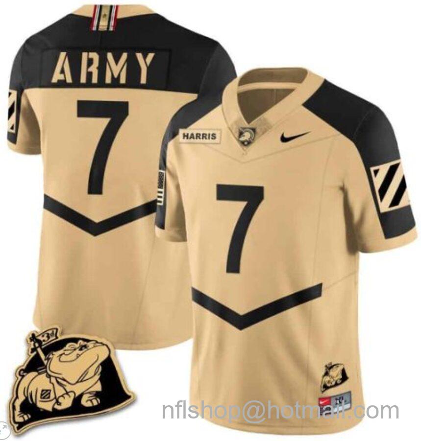 Men's Nike Champ Harris Jersey #7 Army Black Knights Jersey Rocky The Bulldog Patch Vapor Limited College Football Stitched Gold Alternate