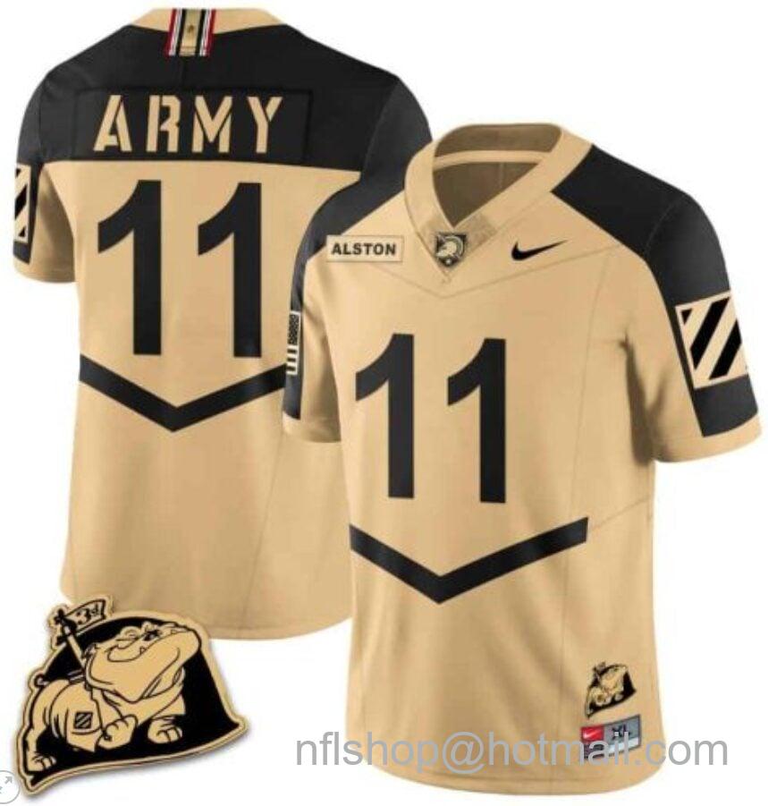 Men's Nike Isaiah Alston Jersey #11 Army Black Knights Jersey Rocky The Bulldog Patch Vapor Limited College Football Stitched Gold Alternate