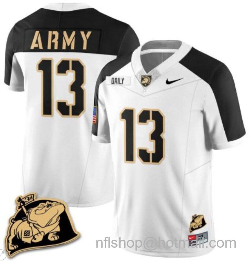 Men's Nike Bryson Daily Jersey #13 Army Black Knights Jersey Rocky The Bulldog Patch Vapor Limited College Football Stitched White Alternate