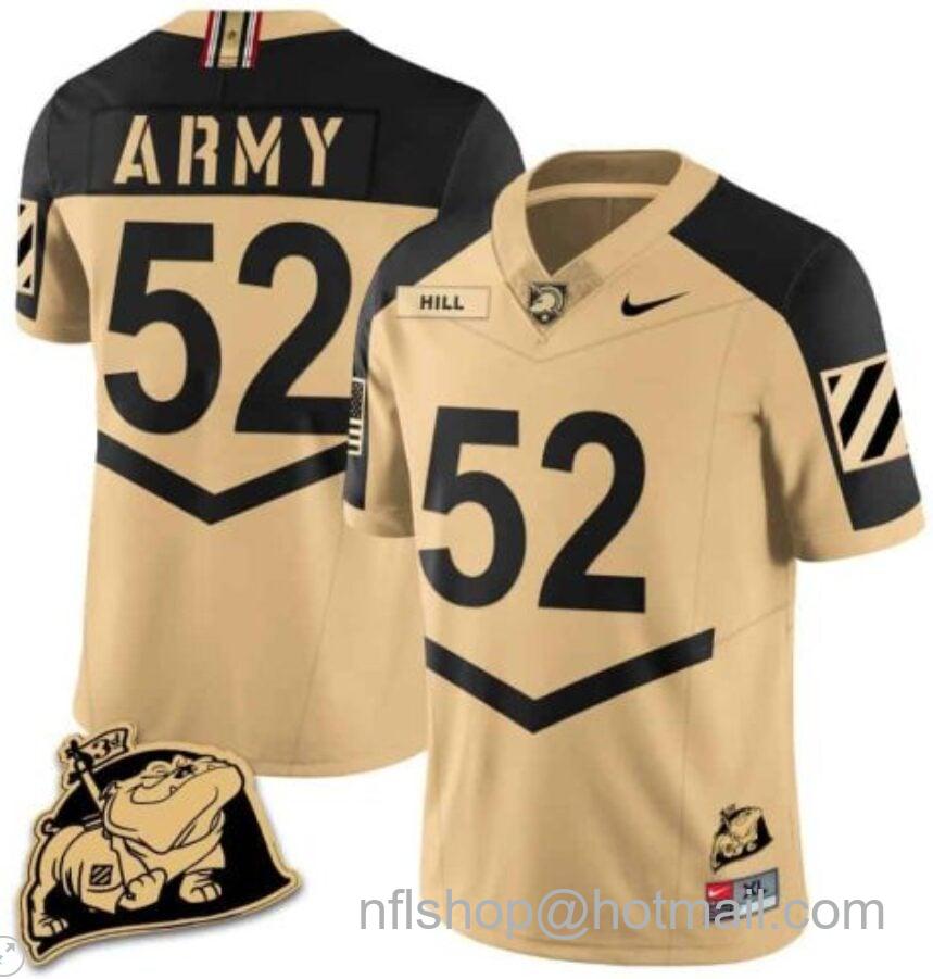 Men's Nike Austin Hill Jersey #52 Army Black Knights Jersey Rocky The Bulldog Patch Vapor Limited College Football Stitched Gold Alternate