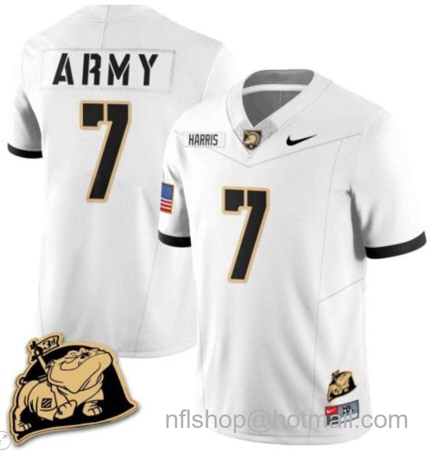 Men's Nike Champ Harris Jersey #7 Army Black Knights Jersey Rocky The Bulldog Patch Vapor Limited College Football Stitched White