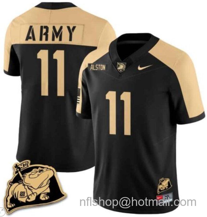 Men's Nike Isaiah Alston Jersey #11 Army Black Knights Jersey Rocky The Bulldog Patch Vapor Limited College Football Stitched Black Alternate