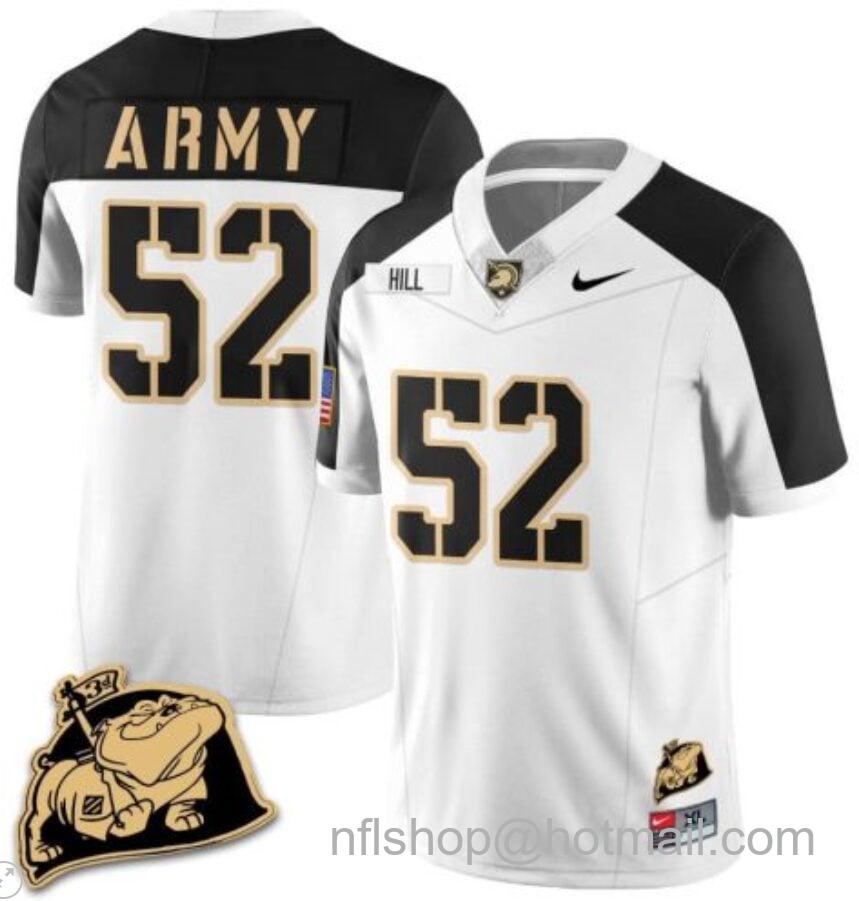 Men's Nike Austin Hill Jersey #52 Army Black Knights Jersey Rocky The Bulldog Patch Vapor Limited College Football Stitched White Alternate