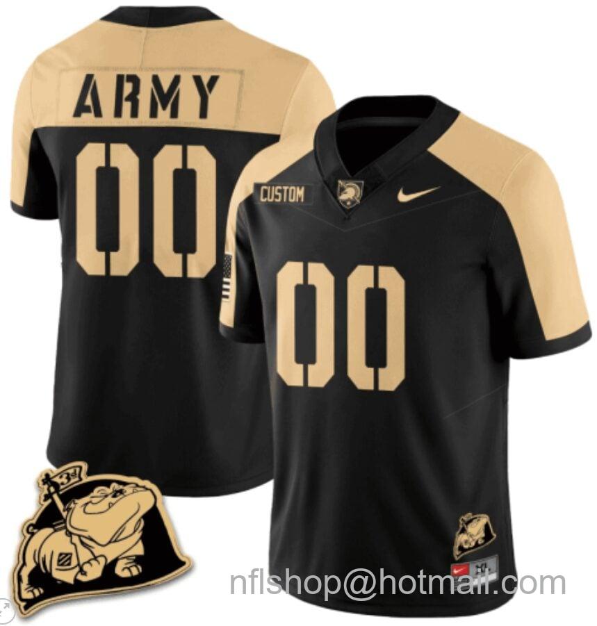 Men's Nike Custom Army Black Knights Jersey Name and Number Rocky The Bulldog Patch Vapor Limited College Football Stitched Black Alternate