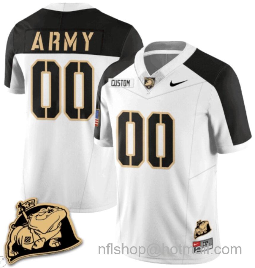 Men's Nike Custom Army Black Knights Jersey Name and Number Rocky The Bulldog Patch Vapor Limited College Football Stitched White Alternate