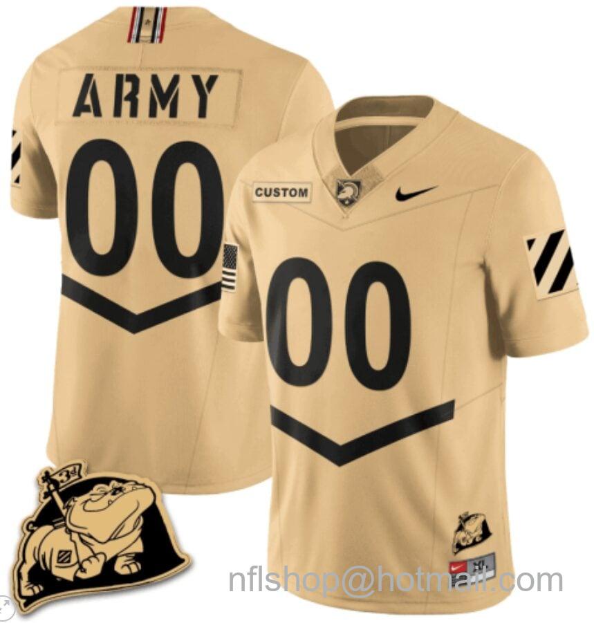 Men's Nike Custom Army Black Knights Jersey Name and Number Rocky The Bulldog Patch Vapor Limited College Football Stitched Gold