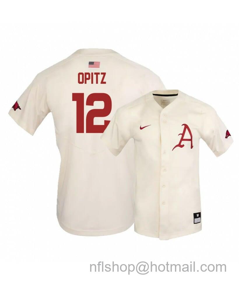 Men's Nike Arkansas Razorbacks 12 Casey Opitz White Elite Baseball Jersey