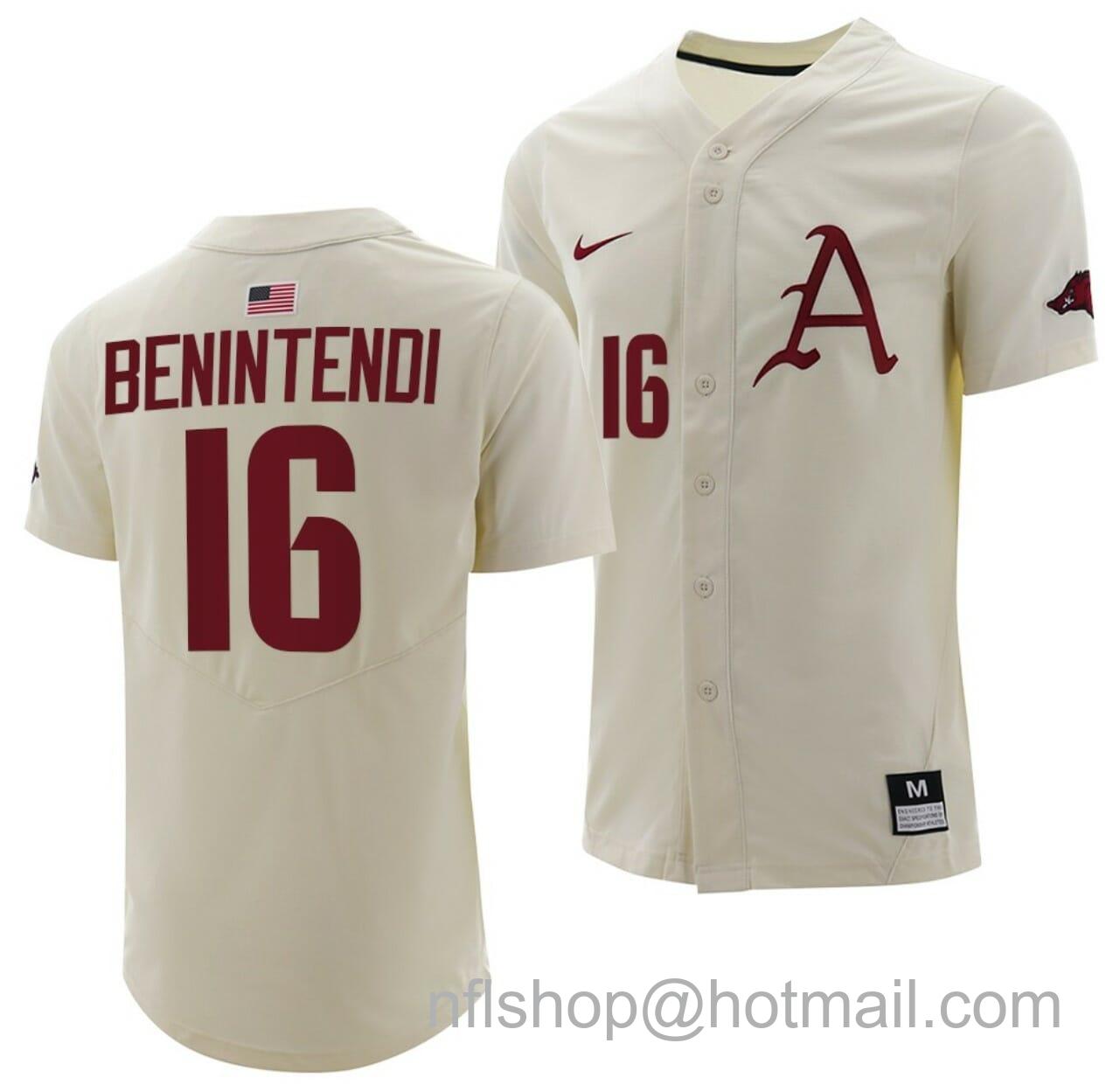 Men's Nike Andrew Benintendi Jersey Arkansas Razorbacks College Baseball Full-Button Natural #16