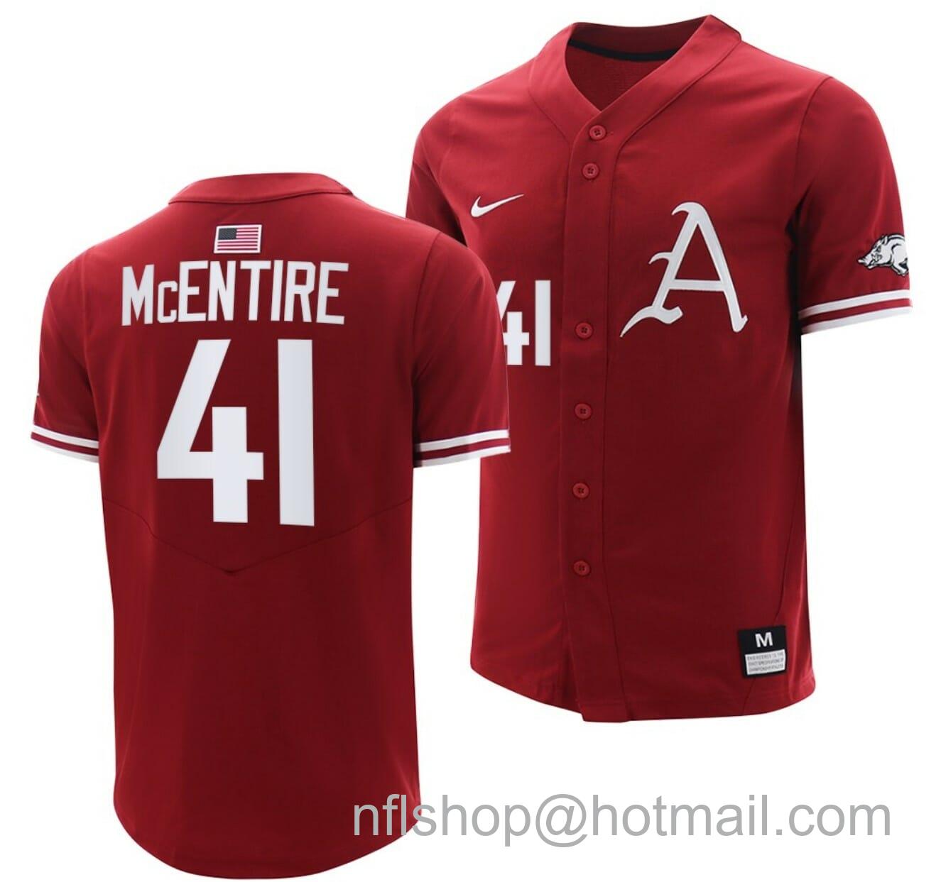 Men's Nike Will McEntire Jersey Arkansas Razorbacks College Baseball Cardinal #41