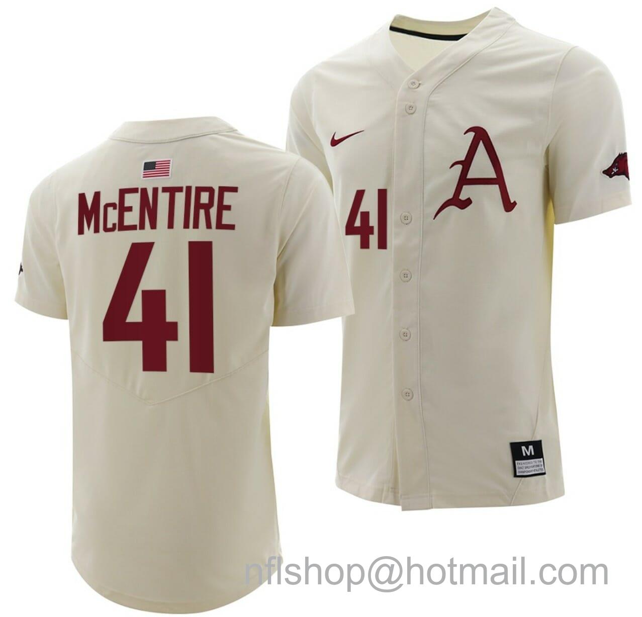 Men's Nike Will McEntire Jersey Arkansas Razorbacks College Baseball Full-Button Natural #41