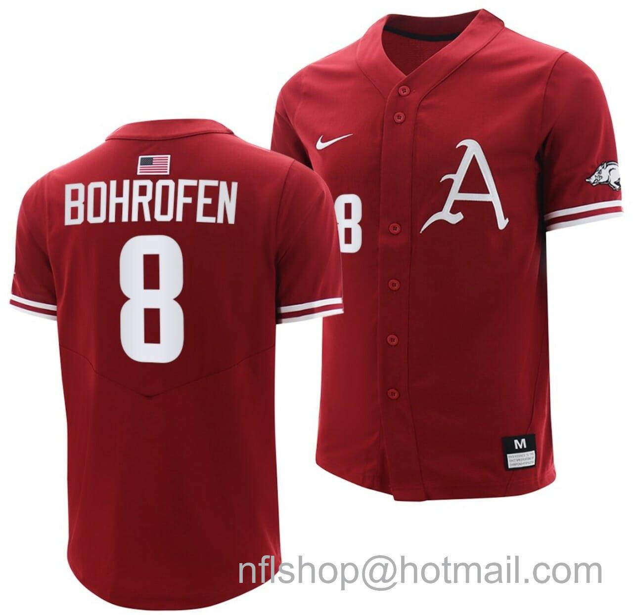 Men's Nike Jace Bohrofen Jersey Arkansas Razorbacks College Baseball Cardinal #8