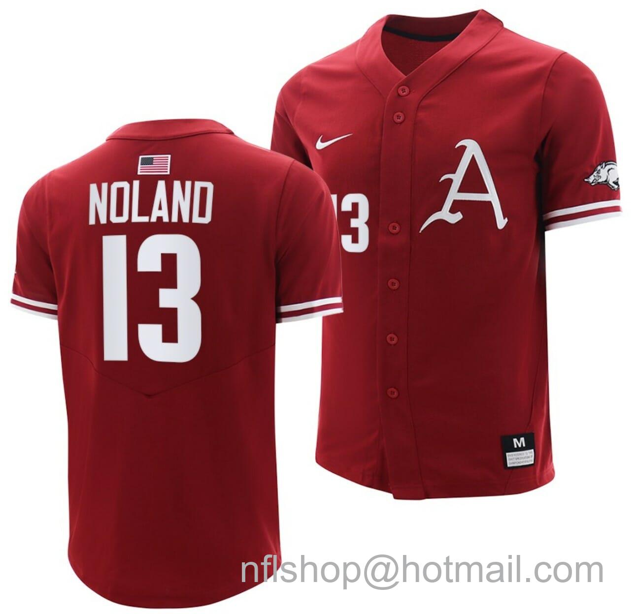 Men's Nike Connor Noland Jersey Arkansas Razorbacks College Baseball Cardinal #13