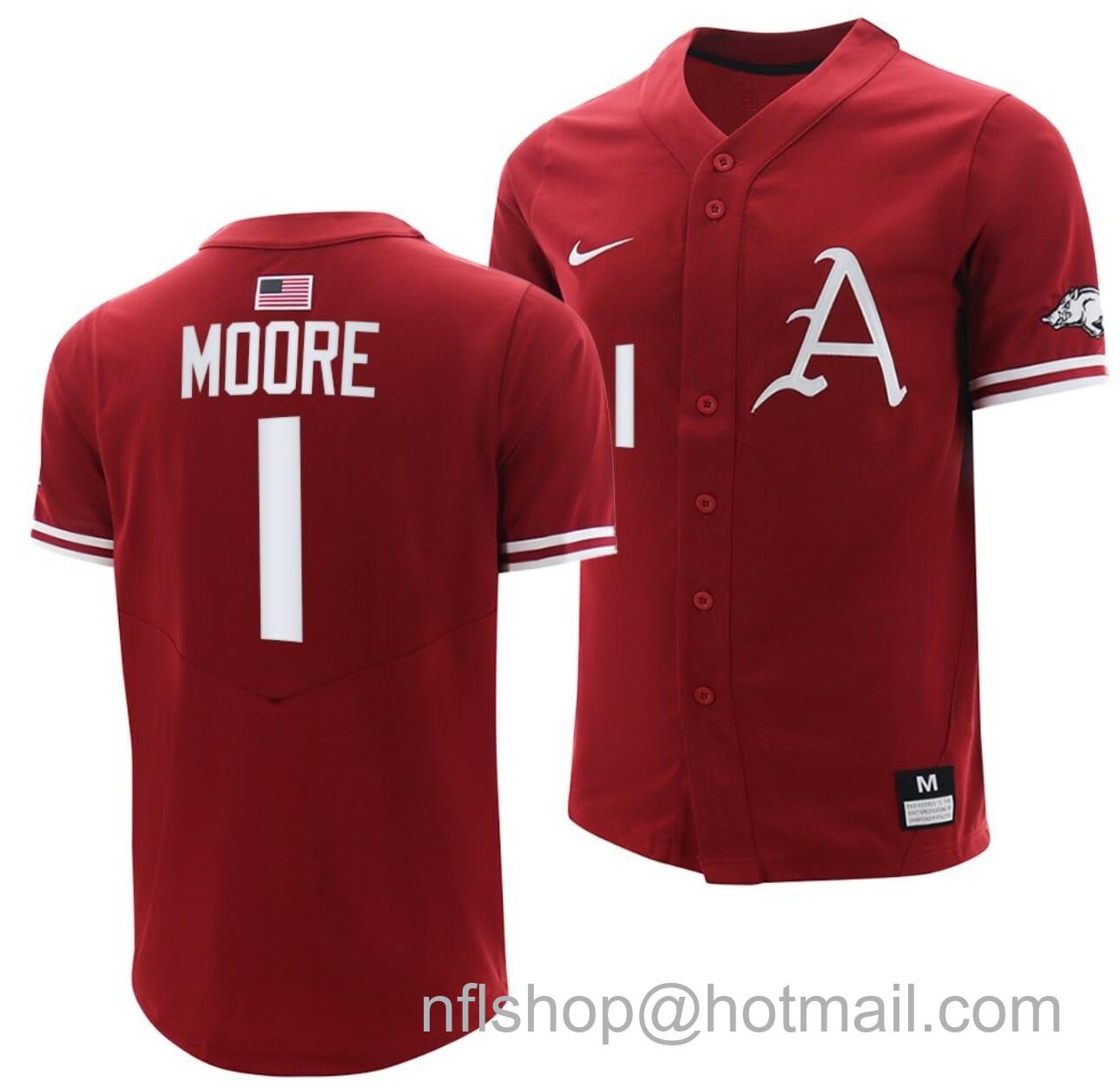 Men's Nike Robert Moore Jersey Arkansas Razorbacks College Baseball Cardinal #1