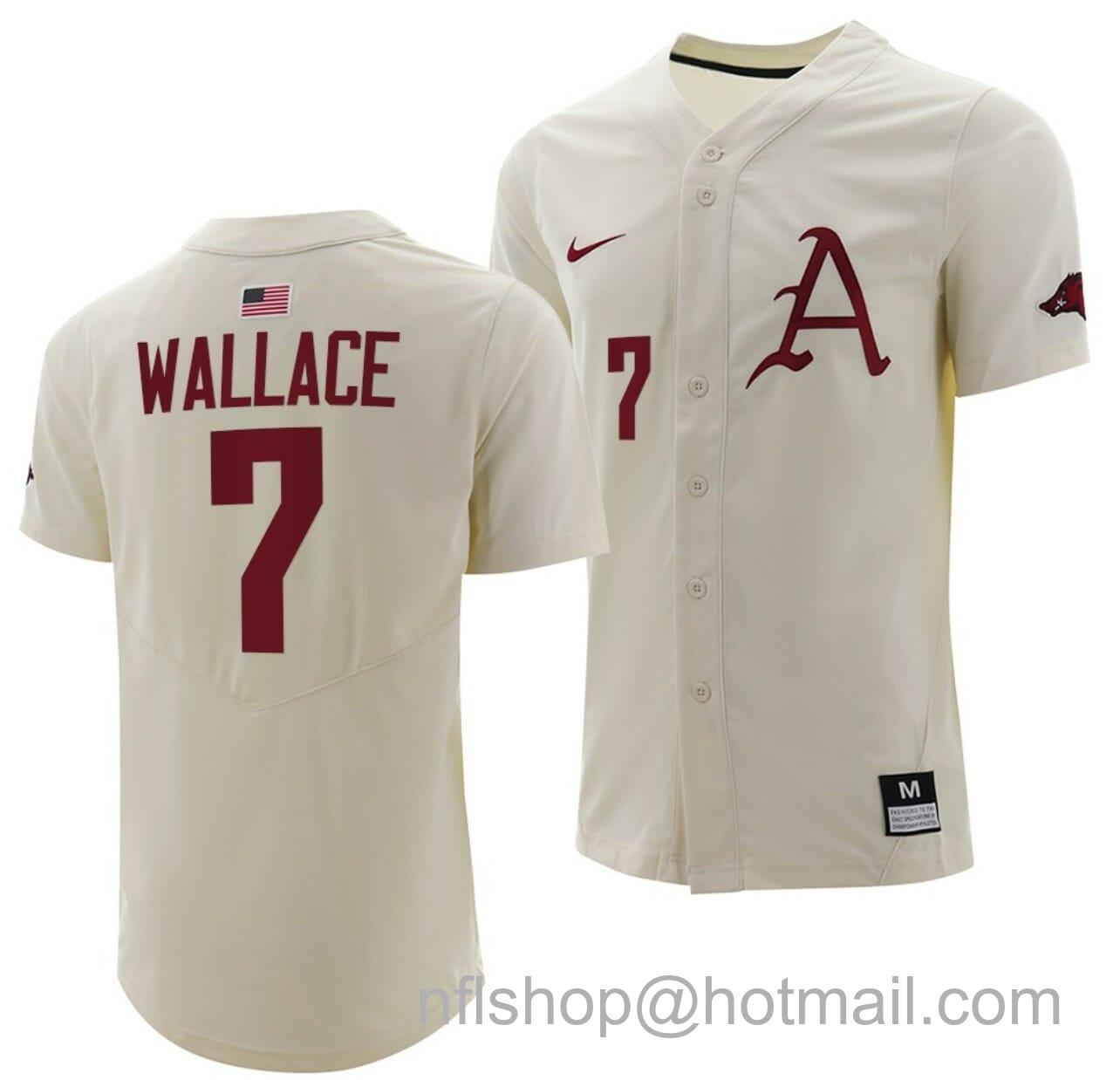 Men's Nike Cayden Wallace Jersey Arkansas Razorbacks College Baseball Full-Button Natural #7