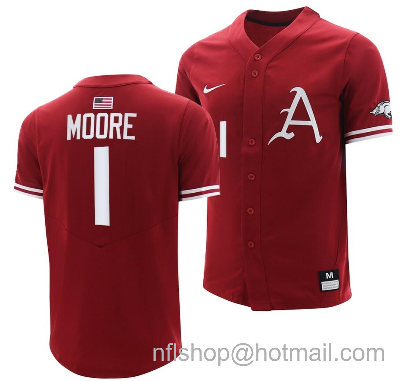 Men's Nike Robert Moore Jersey Arkansas Razorbacks Baseball NCAA College Cardinal #1