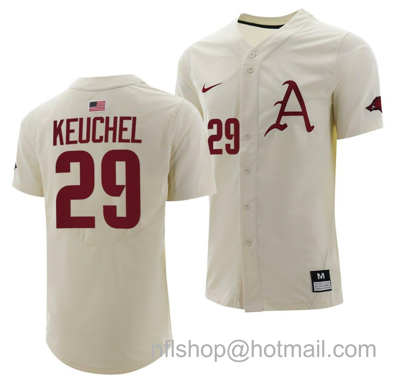 Men's Nike Dallas Keuchel Jersey Arkansas Razorbacks College Baseball Full-Button Natural #29