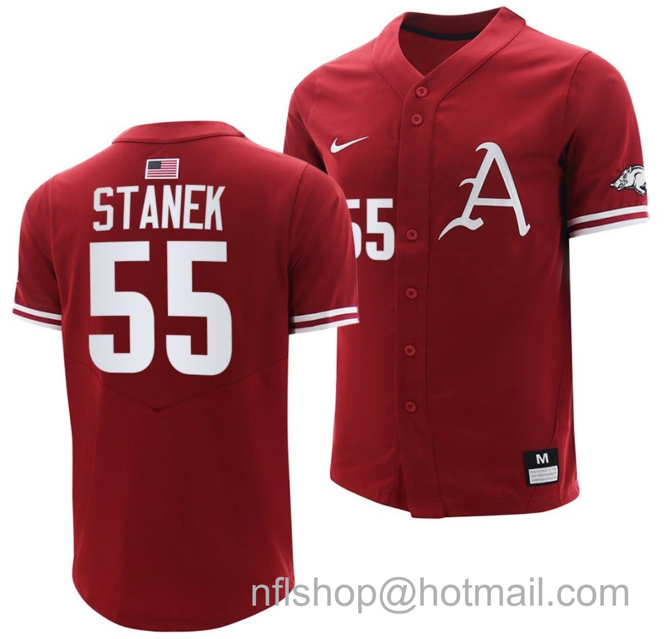 Men's Nike Ryne Stanek Jersey Arkansas Razorbacks College Baseball Cardinal #55