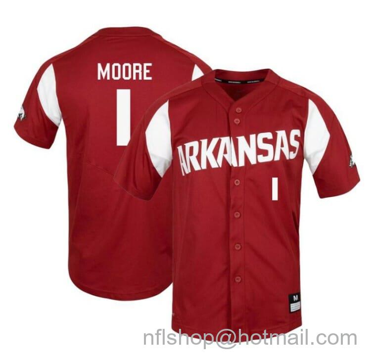 Men's Nike Robert Moore Jersey Arkansas Razorbacks Baseball NCAA College Cardinal Alumni #1