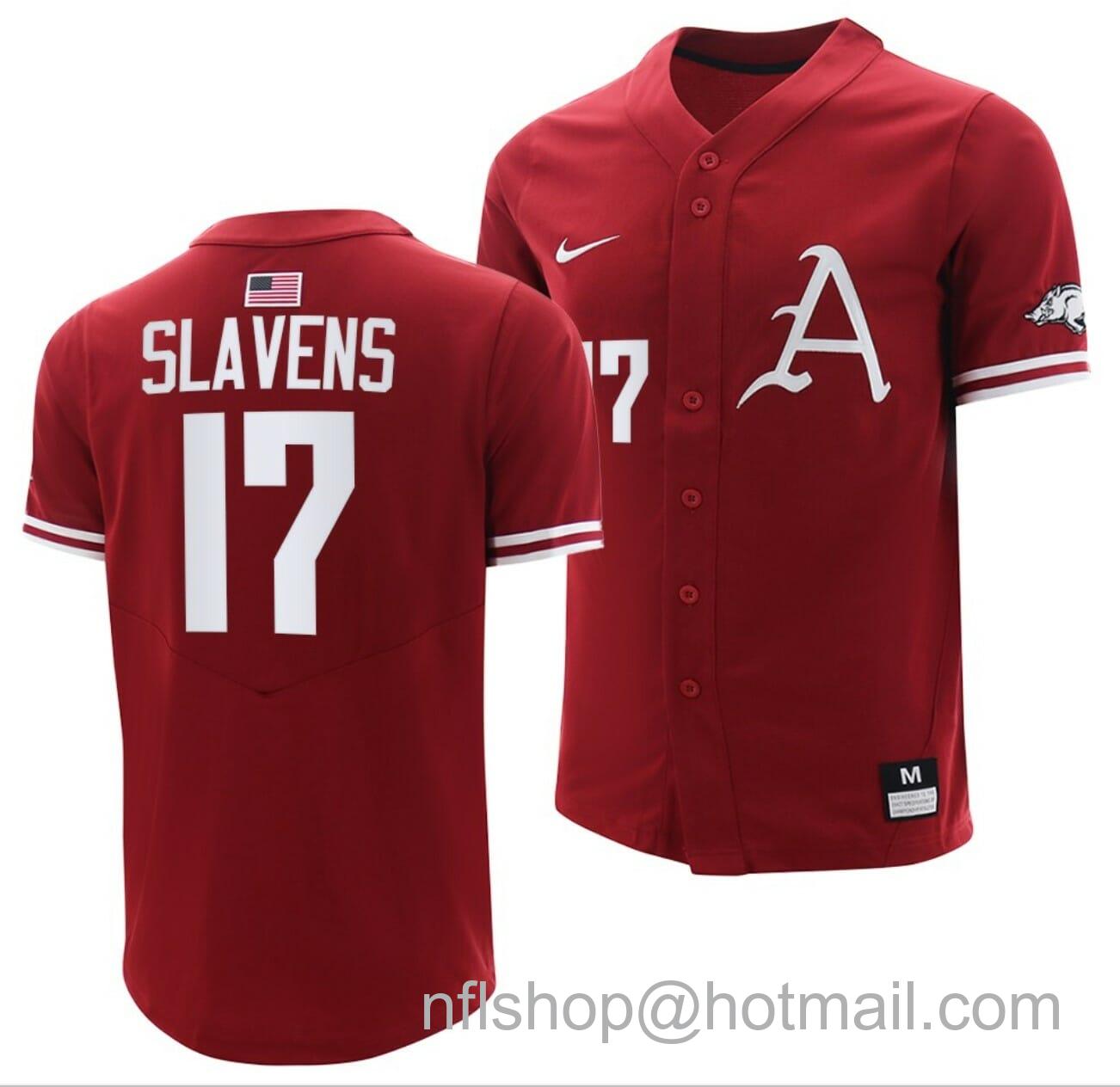 Men's Nike Brady Slavens Jersey Arkansas Razorbacks College Baseball Cardinal #17