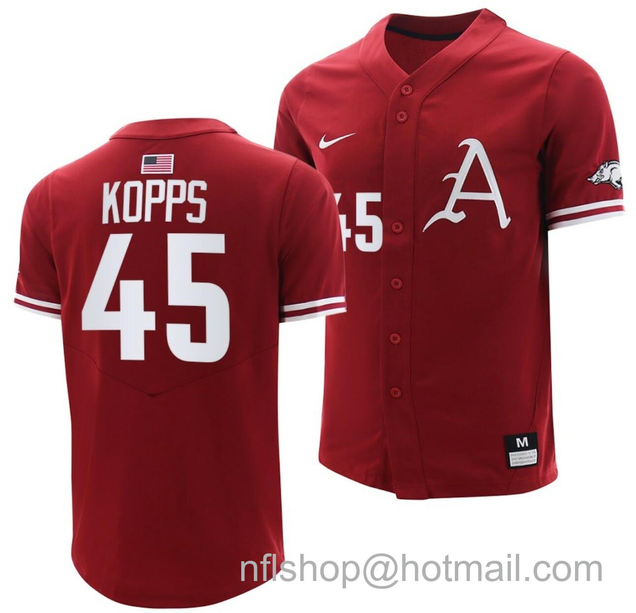 Men's Nike Kevin Kopps Jersey Arkansas Razorbacks College Baseball Cardinal #45