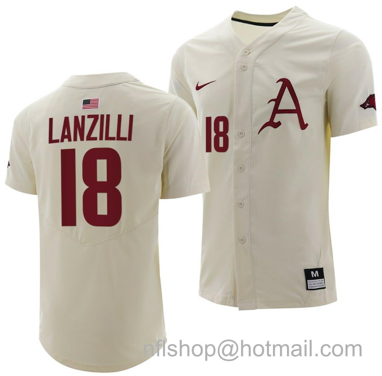 Men's Nike Chris Lanzilli Jersey Arkansas Razorbacks College Baseball Full-Button Natural #18