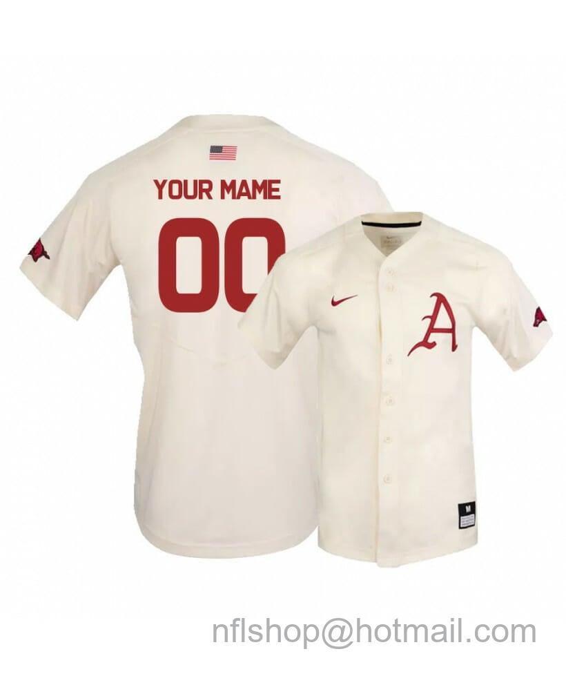 Men's Nike Arkansas Razorbacks White White Elite Custom NCAA Baseball Jersey