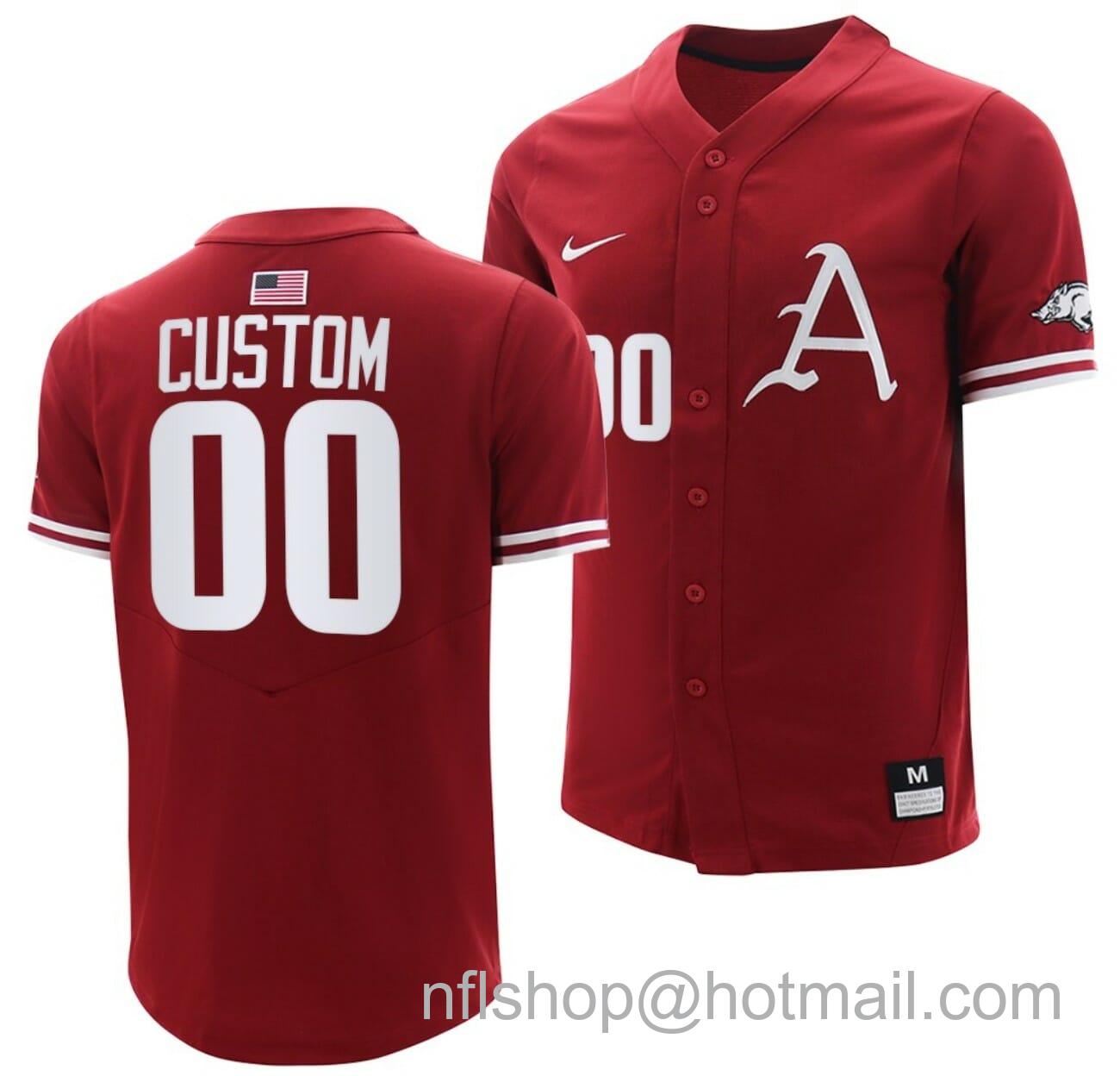 Men's Nike Custom Arkansas Razorbacks Jersey Name and Number Baseball NCAA College Cardinal