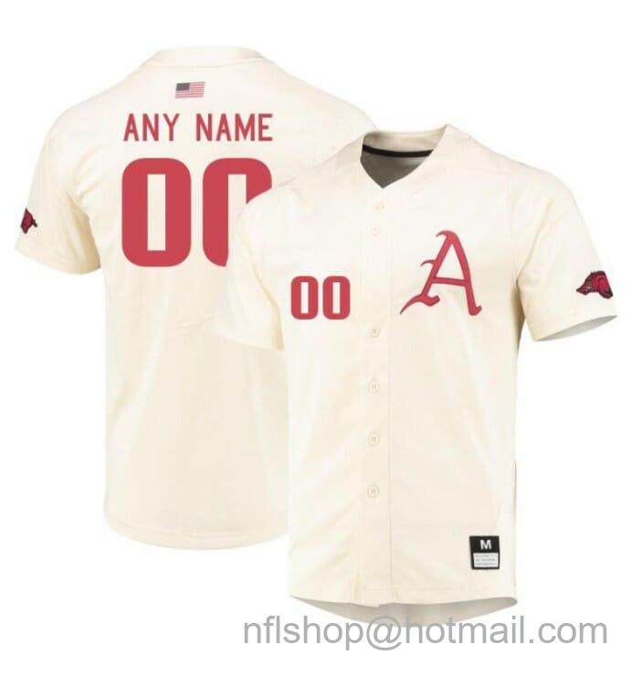 Men's Nike Custom Arkansas Razorbacks Jersey Name and Number Baseball College Cream