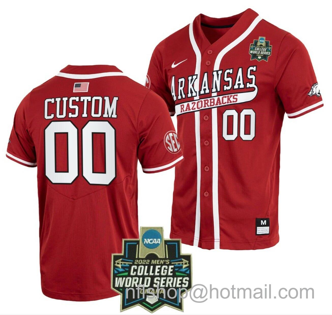 Men's Nike Custom Arkansas Razorbacks Baseball Jersey Name and Number NCAA 2022 College World Series Cardinal