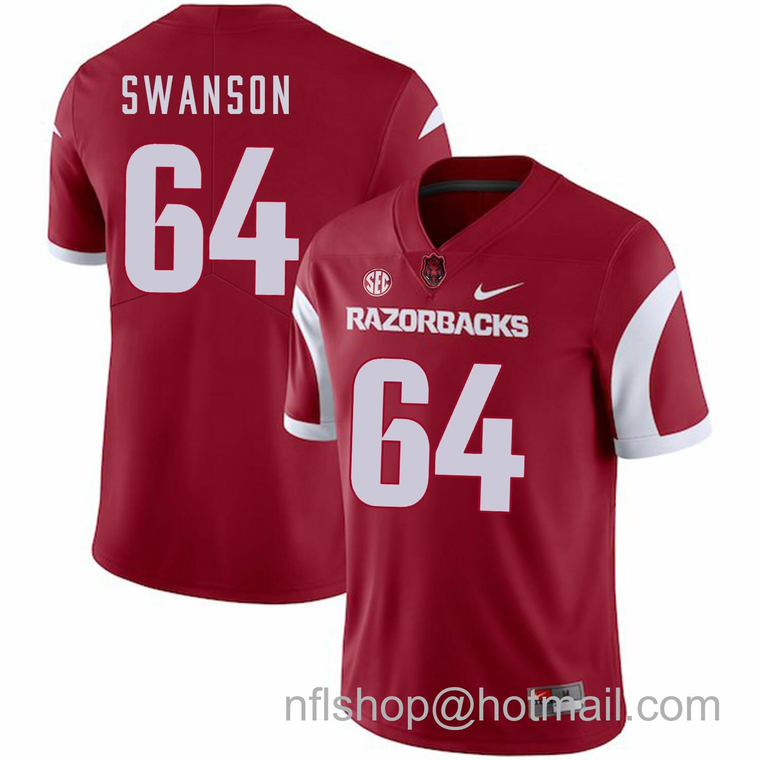 Men's Nike Arkansas Razorbacks #64 Travis Swanson College Football Jersey Red