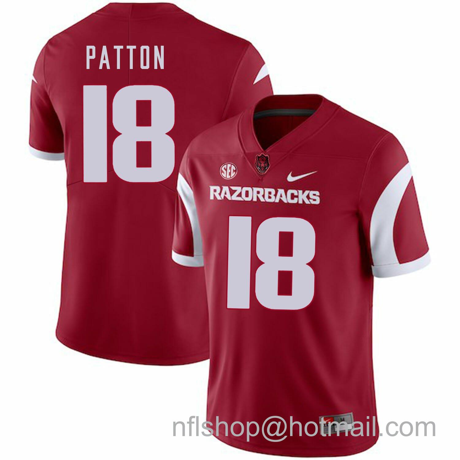 Men's Nike Arkansas Razorbacks #18 Jeremy Patton College Football Jersey Red