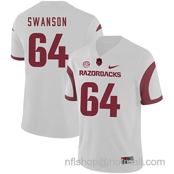 Men's Nike Arkansas Razorbacks #64 Travis Swanson College Football Jersey White